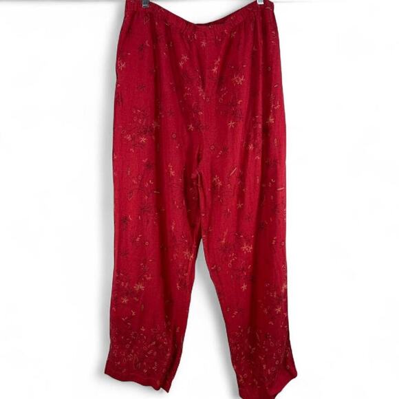Coldwater Creek Red Linen Wide Leg Pants - Women's XL - Floral Cottagecore Boho - Picture 1 of 8